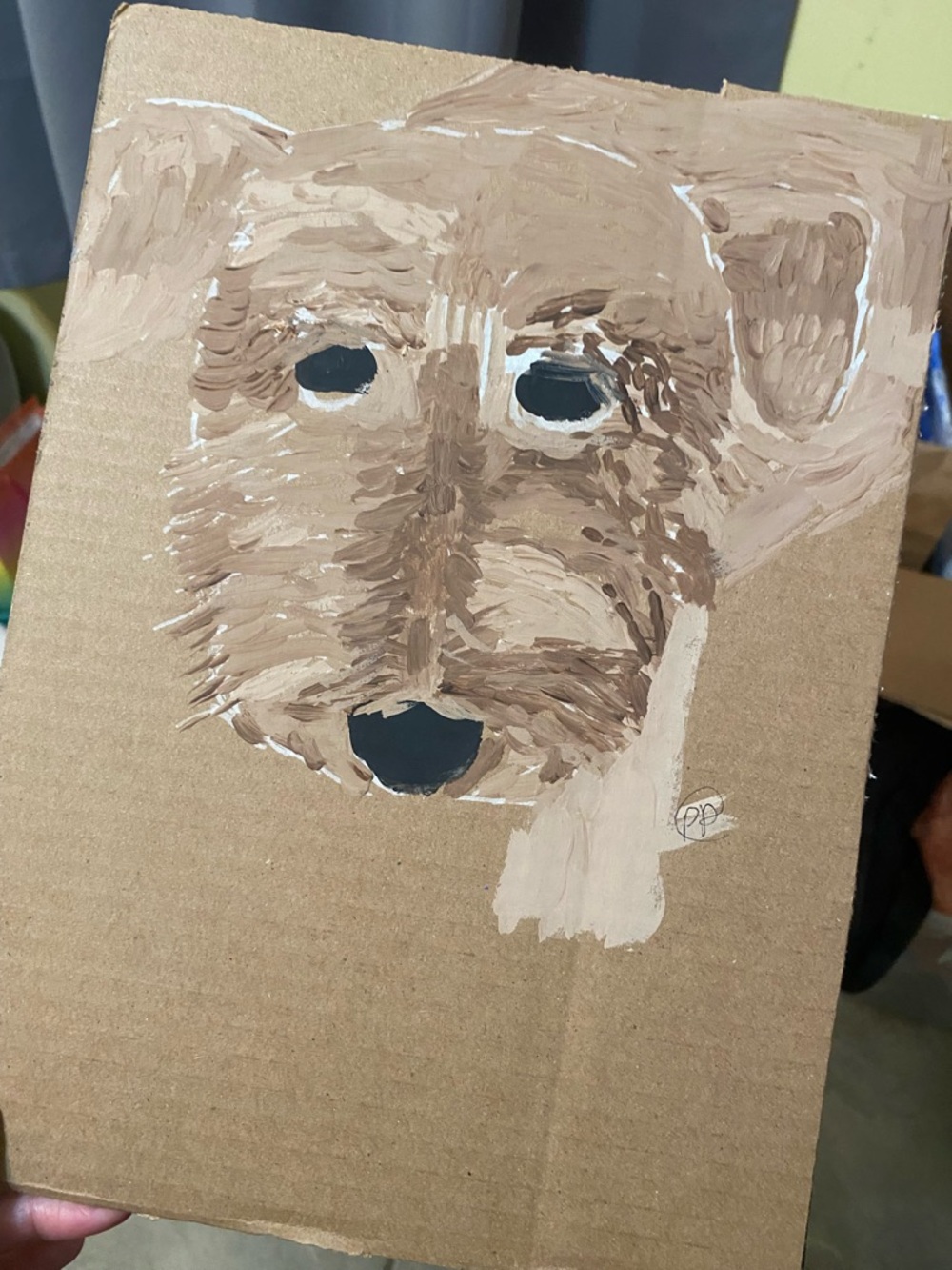 Vintage Brown Dog Portrait Pet Art on Cardboard 9x12 Painting